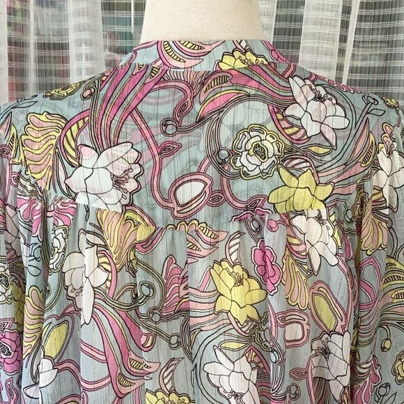Badgley Mischka Floral Chiffon Sheer Blouse Tunic Top Women’s L/XL - Picture 9 of 16